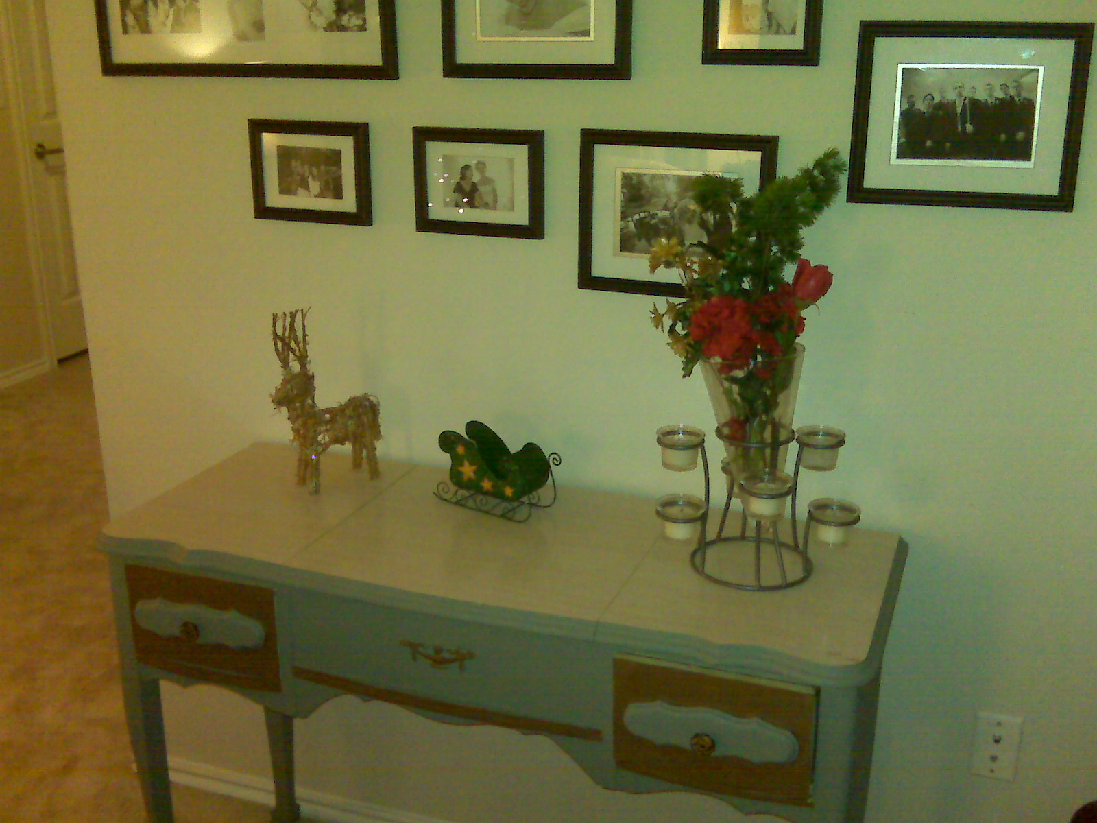 Our Christmas flowers, reindeer and sleigh