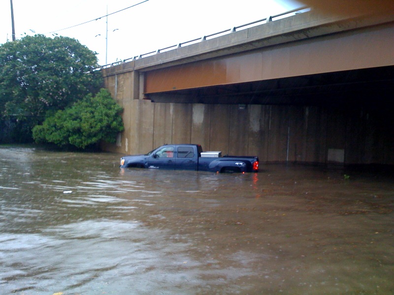 This is some of the flooding going on in the city, at Lemmon and the Tollway (about 6 blocks from church)