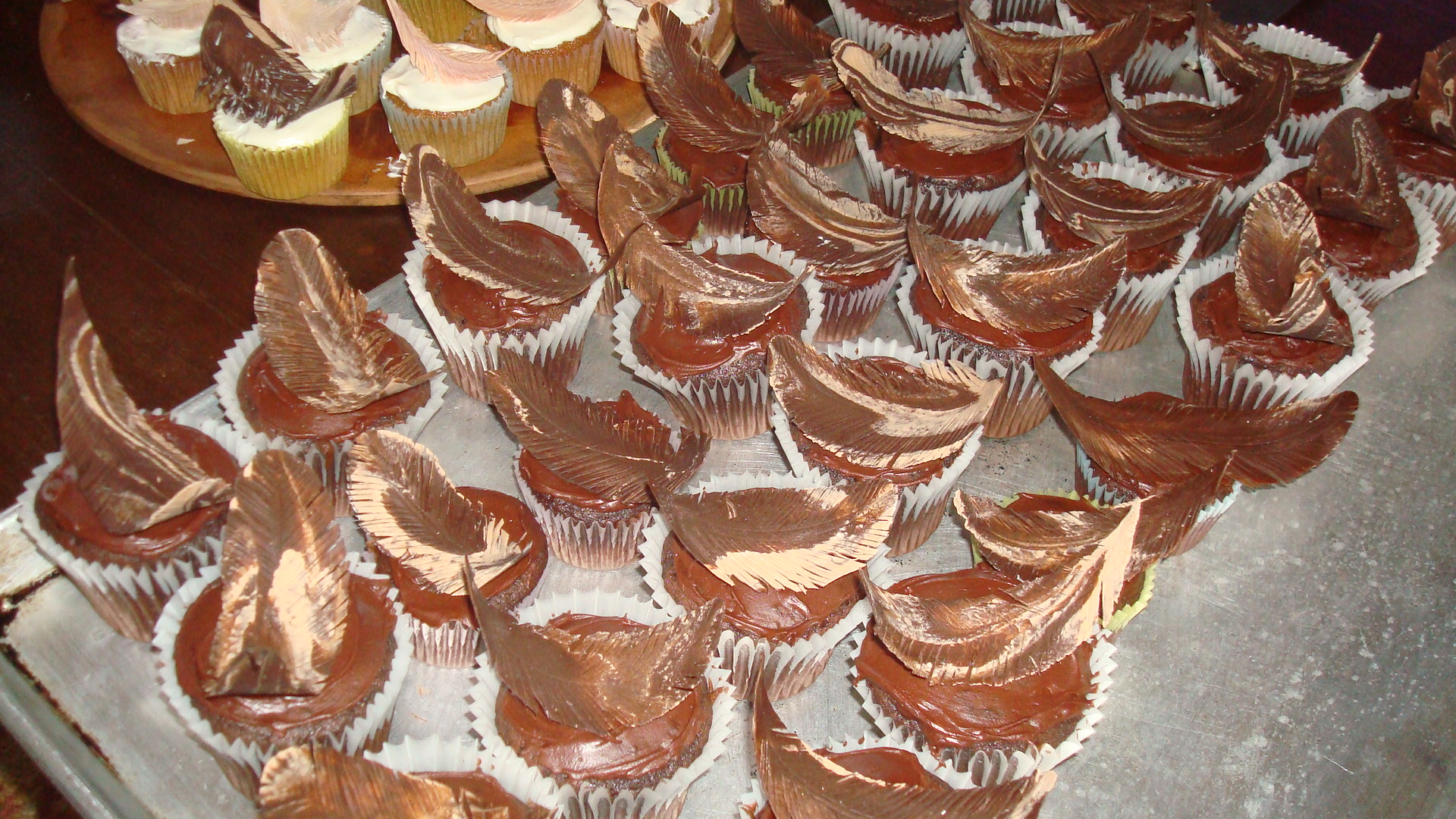 The yummy cupcakes with chocolate feathers on top. Kyle made these the morning of the wedding!