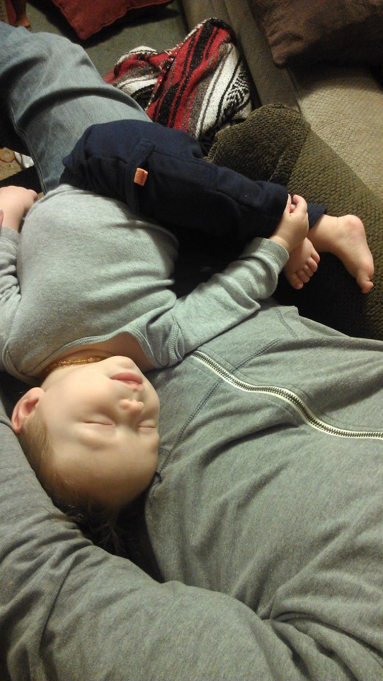 AJ funny sleep position dadda's lap